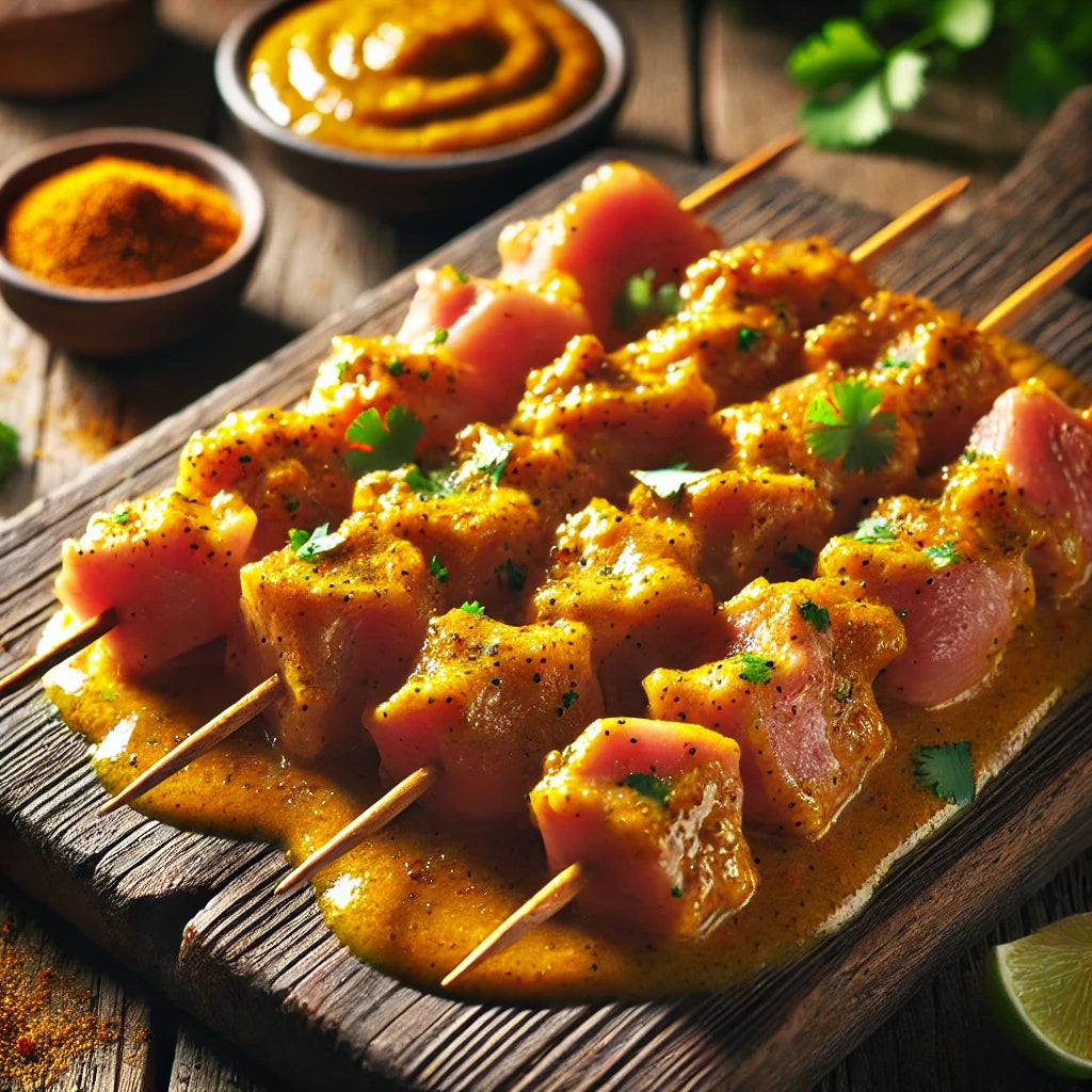 Brochettes de porc marinés curry