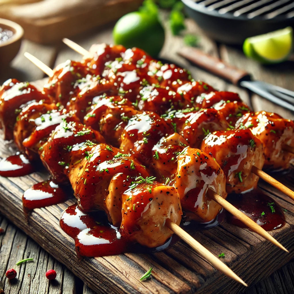 Brochettes de poulet marinés BBQ