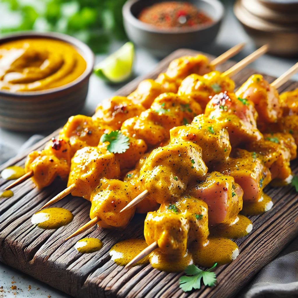 Brochettes de poulet marinés curry